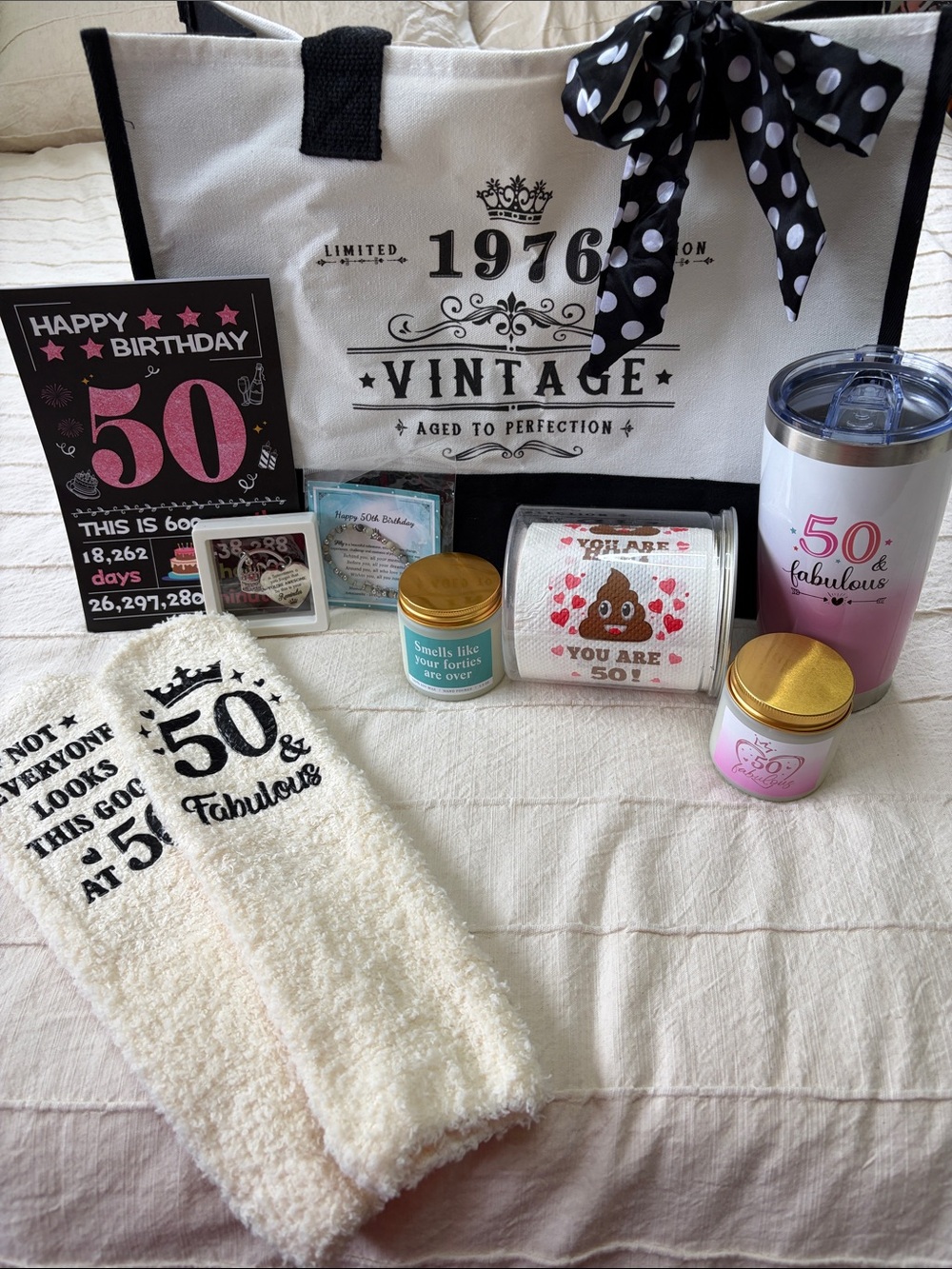 50 & Fabulous Birthday Gift Set - White and Pink